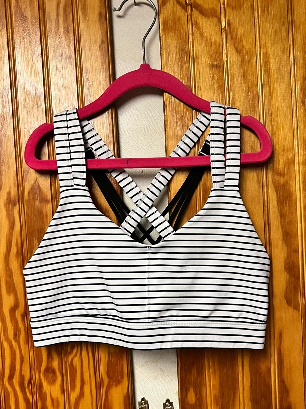 Champion White & Black Striped Crisscross Sports Bra size XS